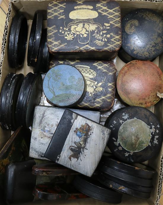 A collection of papier mache boxes